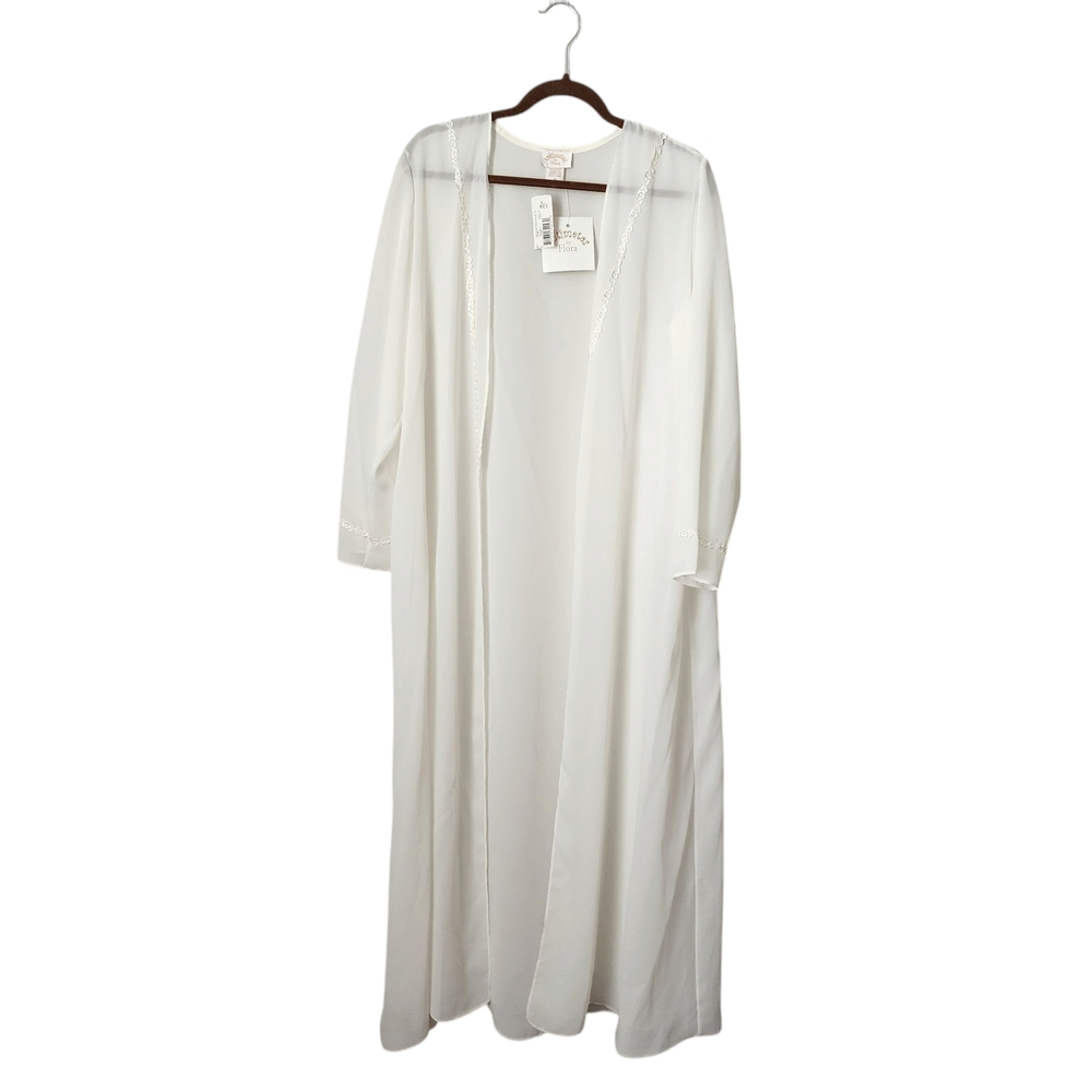 INTIMATES BY FLORA Sheer‎ Lace Maxi Robe Ivory Bridal Boudoir NEW M